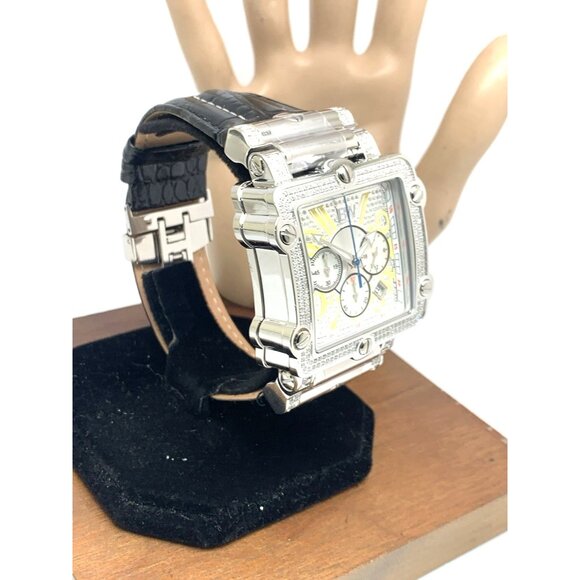 JBW Men's Watch JB6215 Phantom Diamond Quartz Silver Square 42mm Black Leather - Picture 14 of 14